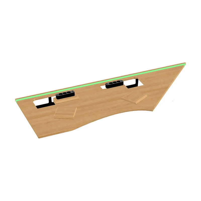 L shaped corner desk with epoxy LED light and extended cable management unit