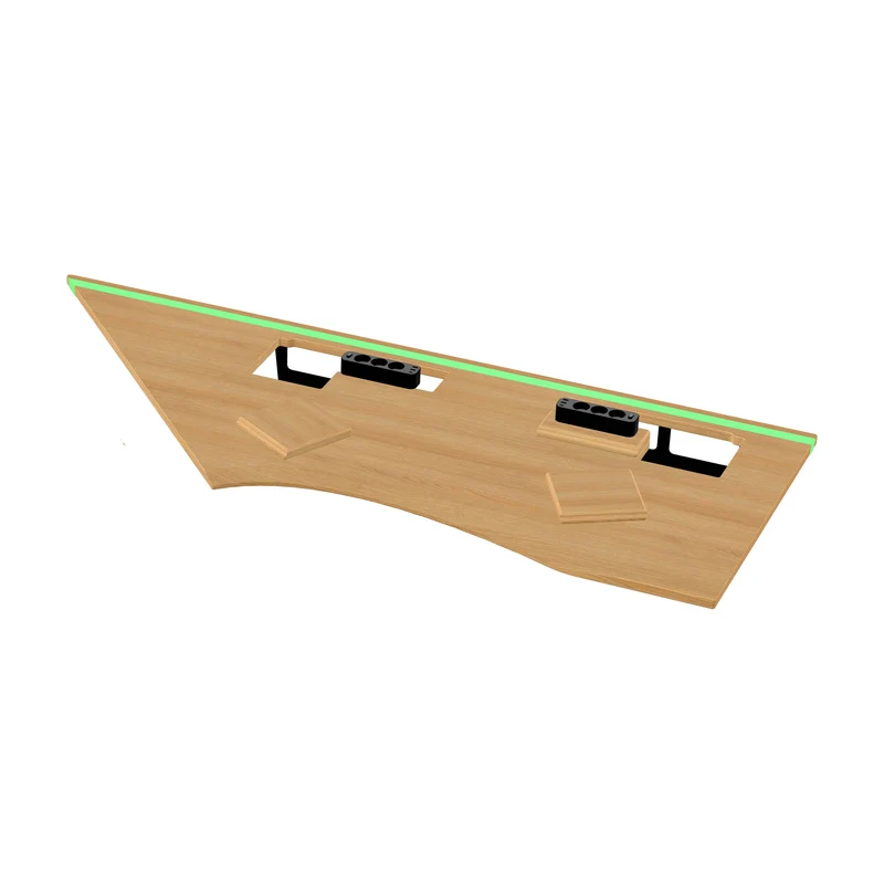 L shaped corner desk with epoxy LED light and extended cable management unit
