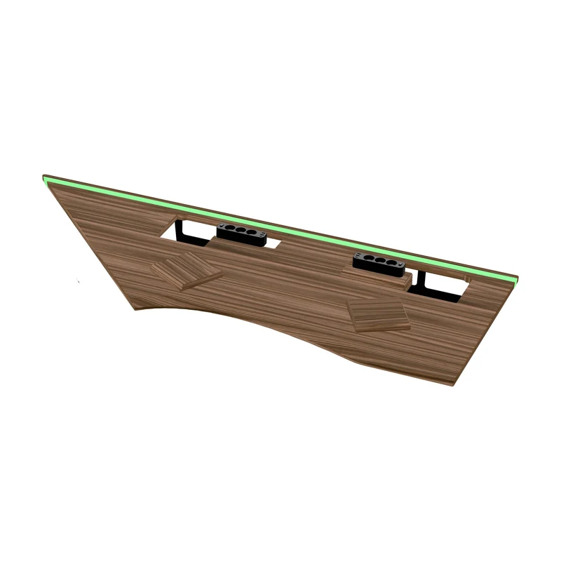 L shaped corner desk with epoxy LED light and extended cable management unit