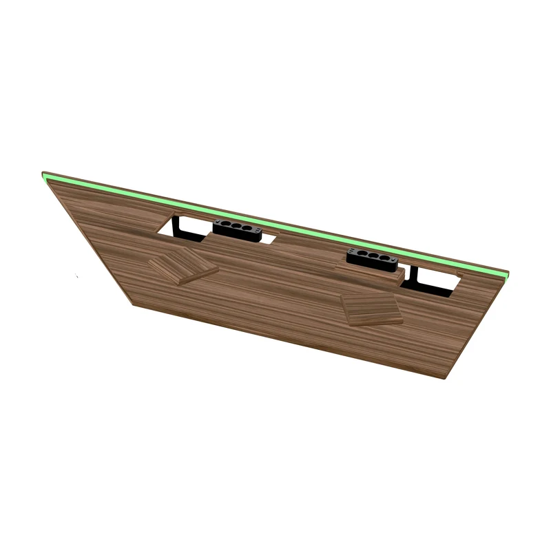 L shaped corner desk with epoxy LED light and extended cable management unit