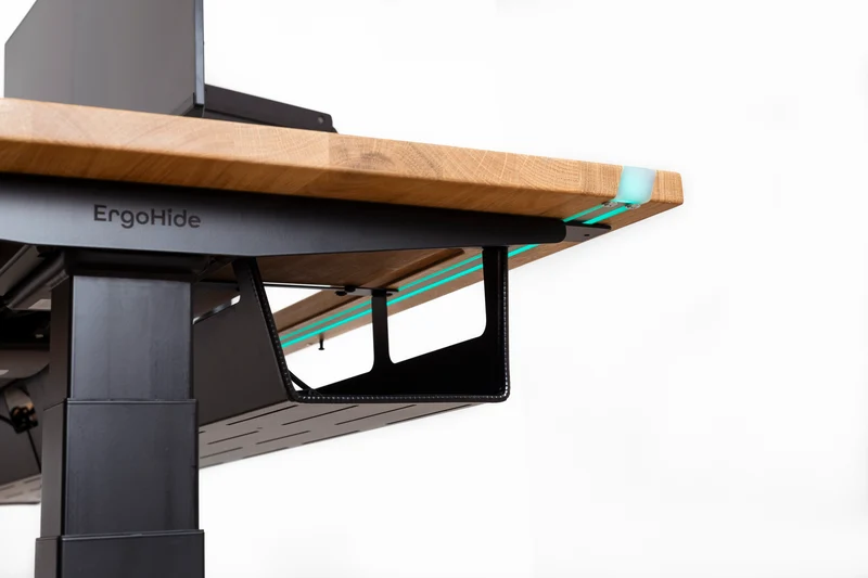 L shaped corner sit-stand desk with extended cable management