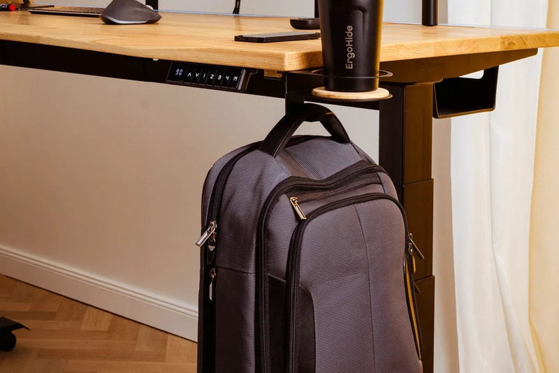 L shaped corner sit-stand desk with extended cable management