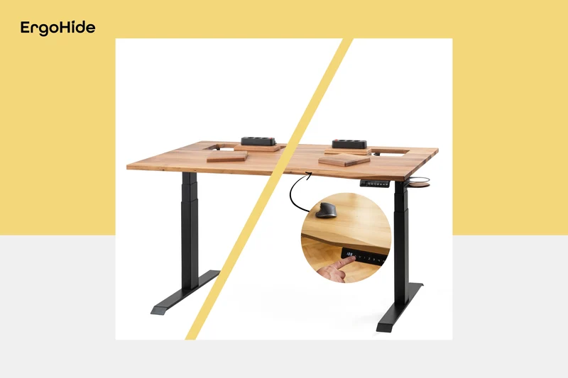 L shaped corner sit-stand desk with extended cable management