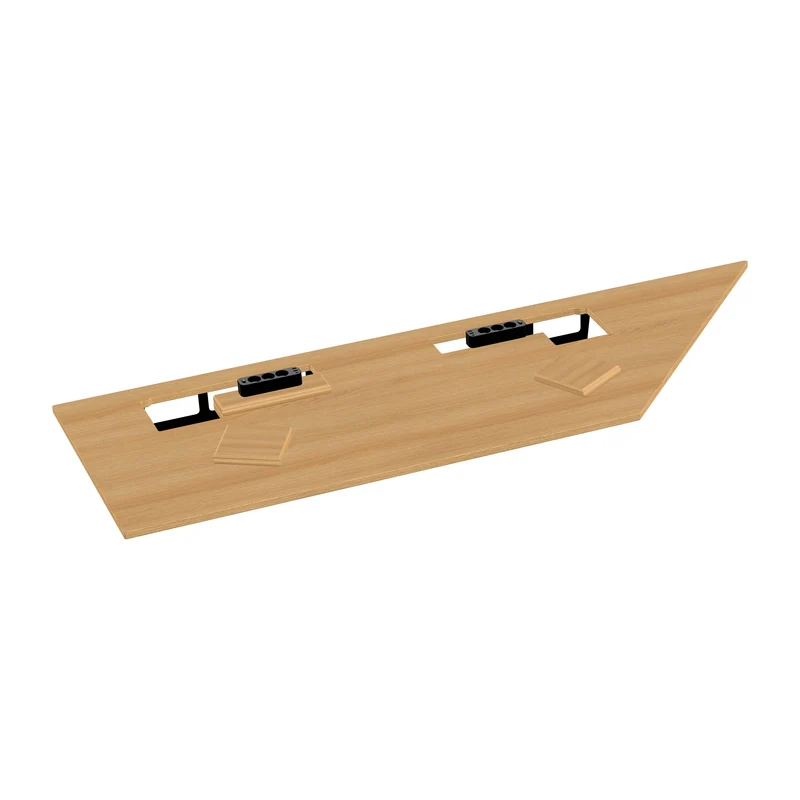 Wooden L shaped desk with extended cable management unit