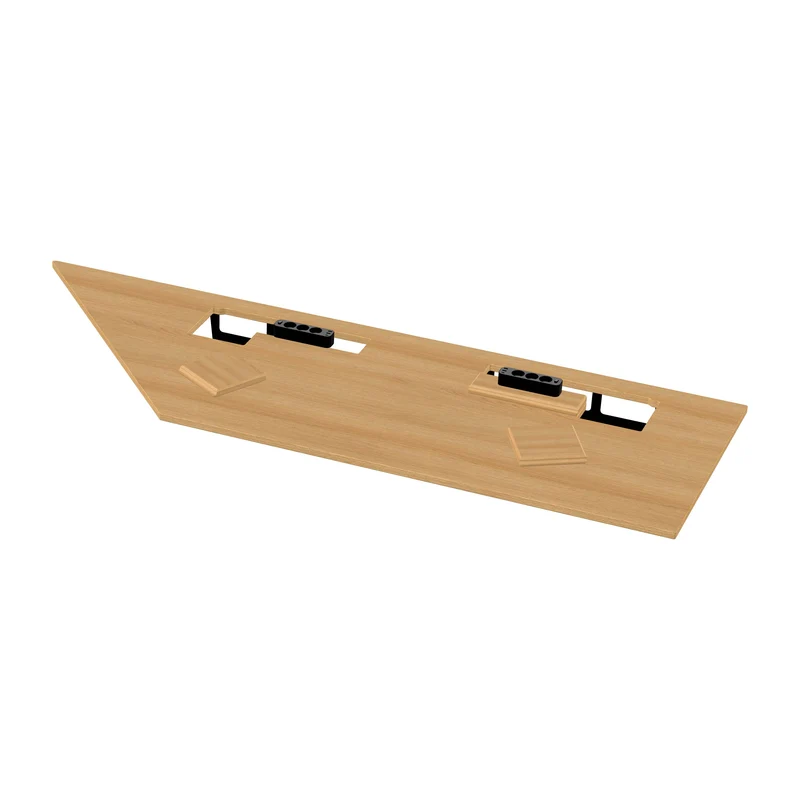 Wooden L shaped desk with extended cable management unit