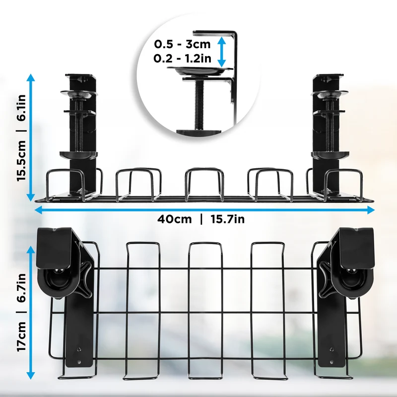 Duronic CMH2 Support de Gestion des Câbles à placer sous un Bureau Tiroir pour rangement et organisation des câbles et fils pour Installation Bureautique