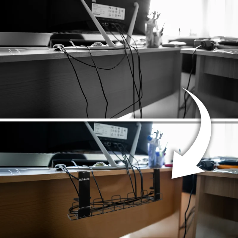 Duronic CMH2 Support de Gestion des Câbles à placer sous un Bureau Tiroir pour rangement et organisation des câbles et fils pour Installation Bureautique