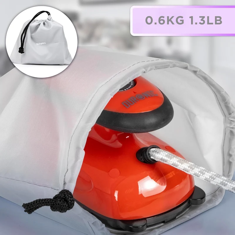 Duronic SI2 RD Fer à Repasser à Vapeur de Voyage 375W Léger et Compact 762g Semelle antiadhésive Réservoir de 50 ml avec Brosse et Pochette de Transport
