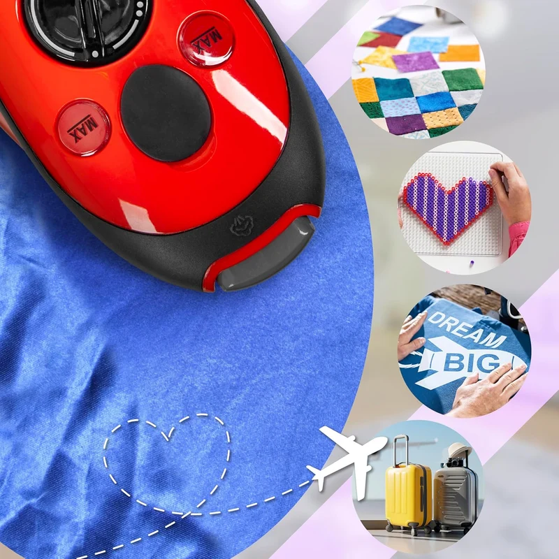 Duronic SI2 RD Fer à Repasser à Vapeur de Voyage 375W Léger et Compact 762g Semelle antiadhésive Réservoir de 50 ml avec Brosse et Pochette de Transport