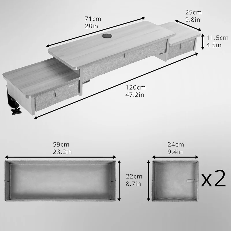Duronic DD4 GY Planche de 120 cm avec 3 Tiroirs pour Bureau | Compatible avec Plateaux TT120 TT140 TT160 de Duronic | Structure réglable en Hauteur Vendue séparément TM51 ou TM61 | Gris | MDF