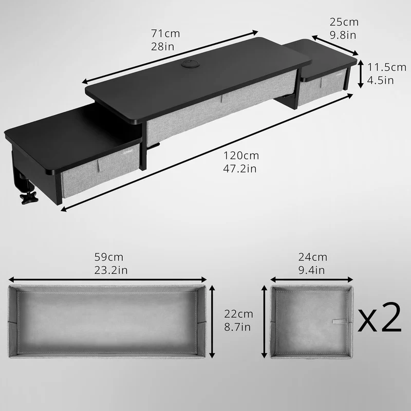 Duronic DD4 BK Planche de 120 cm avec 3 Tiroirs pour Bureau | Compatible avec Plateaux TT120 TT140 TT160 de Duronic | Structure réglable en Hauteur Vendue séparément TM51 ou TM61 | Noir | MDF