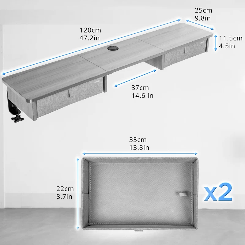 Duronic DD3 GY Planche de 120 cm avec 2 Tiroirs pour Bureau | Compatible avec Plateaux TT120 TT140 TT160 de Duronic | Structure réglable en Hauteur Vendue séparément TM51 ou TM61 | Gris | MDF