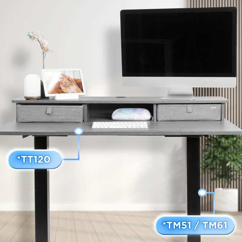 Duronic DD3 GY Planche de 120 cm avec 2 Tiroirs pour Bureau | Compatible avec Plateaux TT120 TT140 TT160 de Duronic | Structure réglable en Hauteur Vendue séparément TM51 ou TM61 | Gris | MDF