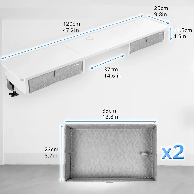 Duronic DD3 WE Planche de 120 cm avec 2 Tiroirs pour Bureau | Compatible avec Plateaux TT120 TT140 TT160 de Duronic | Structure réglable en Hauteur Vendue séparément TM51 ou TM61 | Blanc | MDF