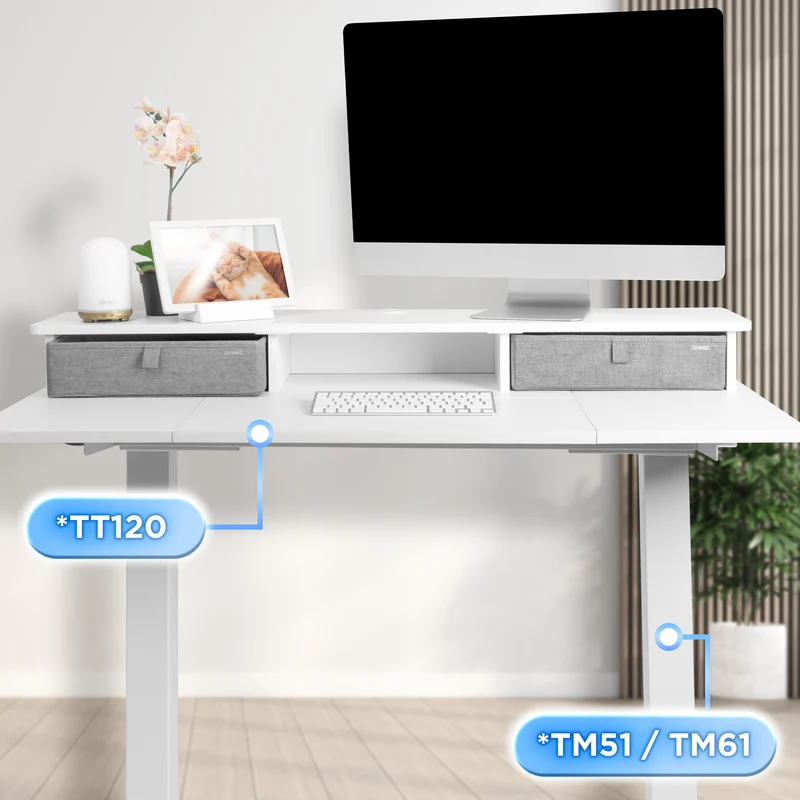 Duronic DD3 WE Planche de 120 cm avec 2 Tiroirs pour Bureau | Compatible avec Plateaux TT120 TT140 TT160 de Duronic | Structure réglable en Hauteur Vendue séparément TM51 ou TM61 | Blanc | MDF