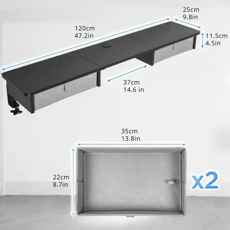 Duronic DD3 BK Planche de 120 cm avec 2 Tiroirs pour Bureau | Compatible avec Plateaux TT120 TT140 TT160 de Duronic | Structure réglable en Hauteur Vendue séparément TM51 ou TM61 | Noir | MDF
