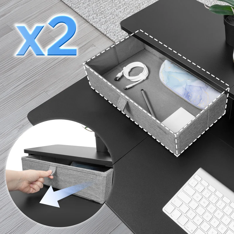 Duronic DD3 BK Planche de 120 cm avec 2 Tiroirs pour Bureau | Compatible avec Plateaux TT120 TT140 TT160 de Duronic | Structure réglable en Hauteur Vendue séparément TM51 ou TM61 | Noir | MDF