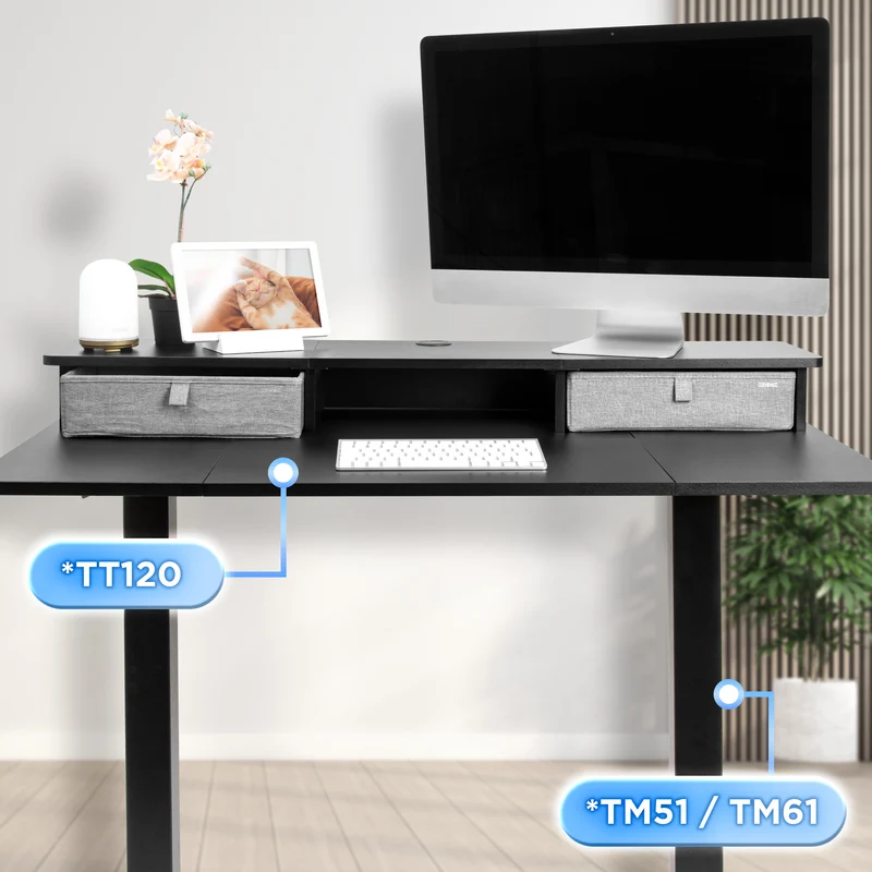 Duronic DD3 BK Planche de 120 cm avec 2 Tiroirs pour Bureau | Compatible avec Plateaux TT120 TT140 TT160 de Duronic | Structure réglable en Hauteur Vendue séparément TM51 ou TM61 | Noir | MDF