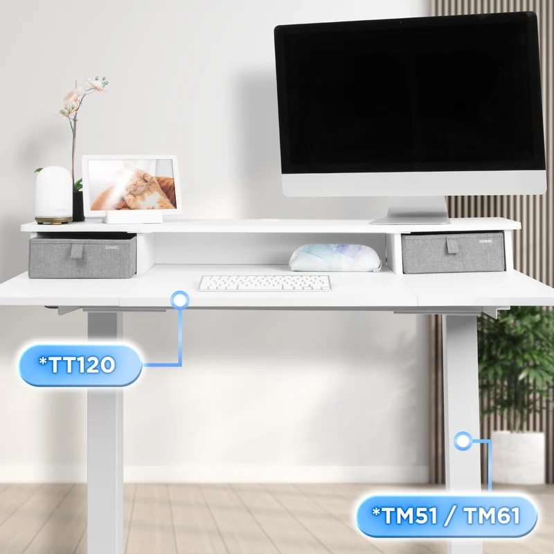 Duronic DD2 WE Planche de 120 cm avec 2 Tiroirs pour Bureau | Compatible avec Plateaux TT120 TT140 TT160 de Duronic | Structure réglable en Hauteur Vendue séparément TM51 ou TM61 | Blanc | MDF