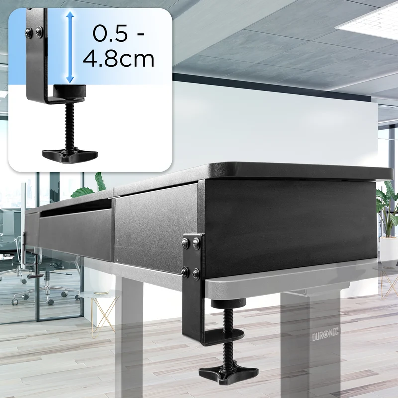 Duronic DD2 BK Planche de 120 cm avec 2 Tiroirs pour Bureau | Compatible avec Plateaux TT120 TT140 TT160 de Duronic | Structure réglable en Hauteur Vendue séparément TM51 ou TM61 | Noir | MDF