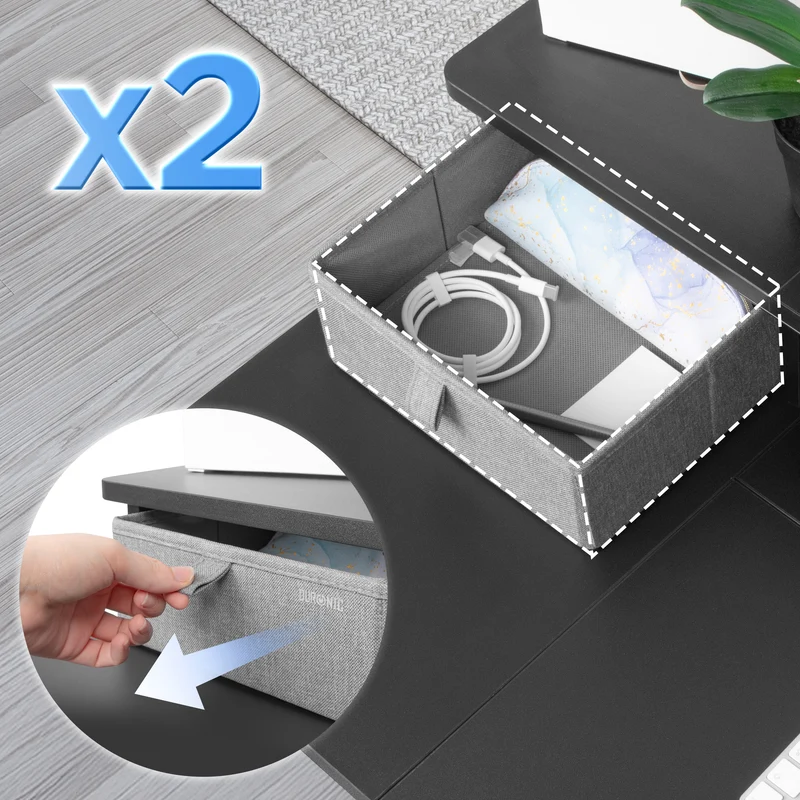 Duronic DD2 BK Planche de 120 cm avec 2 Tiroirs pour Bureau | Compatible avec Plateaux TT120 TT140 TT160 de Duronic | Structure réglable en Hauteur Vendue séparément TM51 ou TM61 | Noir | MDF
