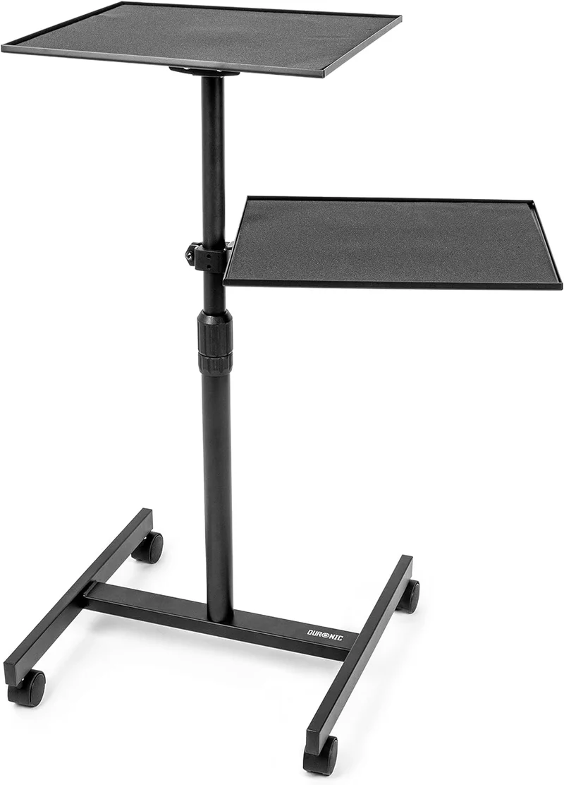 Duronic WPSLS2 Table de Travail Mobile | Bureau Assis-Debout | Support à roulettes pour PC ou projecteur | Hauteur Ajustable de 67,5 à 100 cm | 2 Plateformes de 42,4 x 37,4 cm | Capacité 10 kg