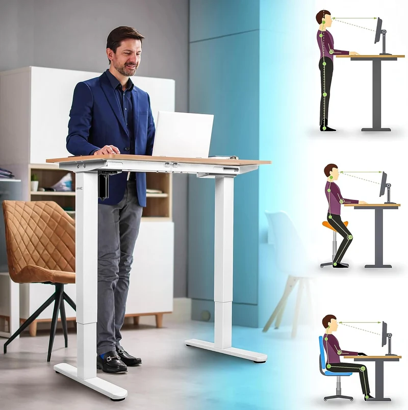 Duronic TM51 WE Structure de Bureau Assis-Debout électrique | Hauteur Ajustable de 72 à 118 cm | Charge maximale de 70 kg | Plateau de 120 140 ou 160 cm vendu séparément | Ports USB et USB-C