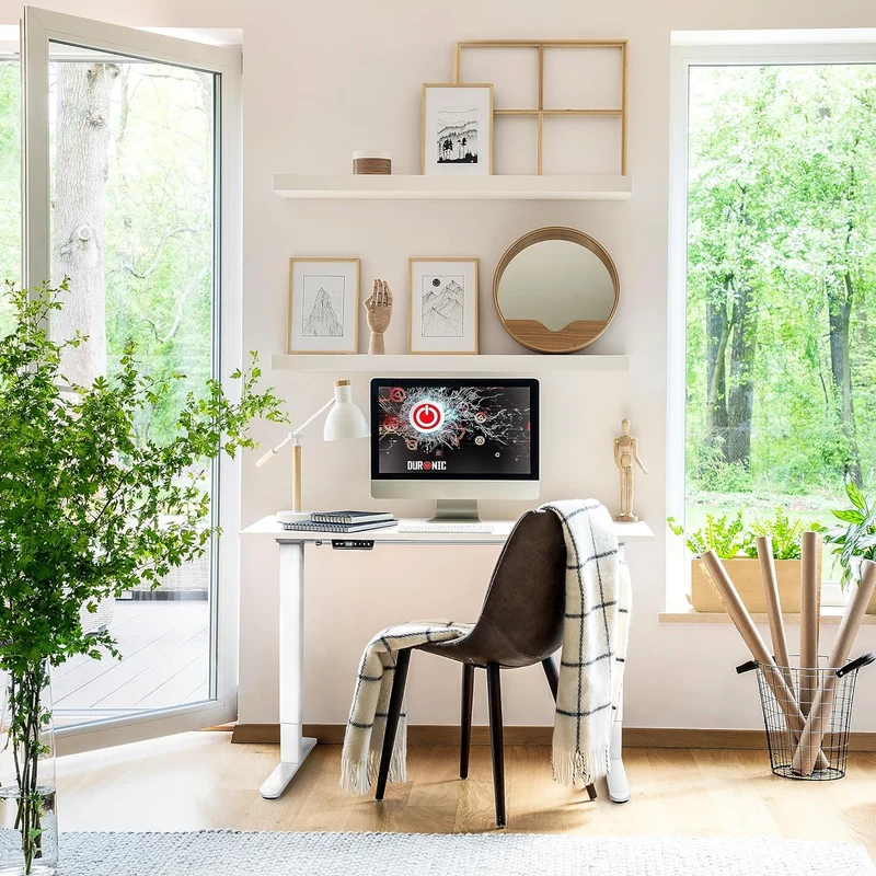 Duronic TM51 WE Structure de Bureau Assis-Debout électrique | Hauteur Ajustable de 72 à 118 cm | Charge maximale de 70 kg | Plateau de 120 140 ou 160 cm vendu séparément | Ports USB et USB-C
