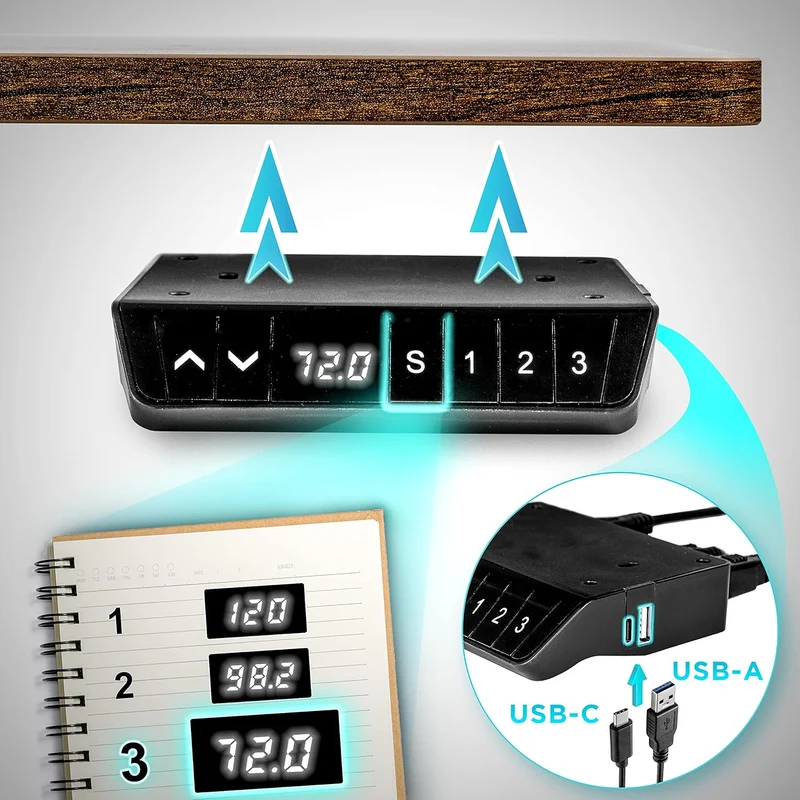 Duronic TM51 WE Structure de Bureau Assis-Debout électrique | Hauteur Ajustable de 72 à 118 cm | Charge maximale de 70 kg | Plateau de 120 140 ou 160 cm vendu séparément | Ports USB et USB-C