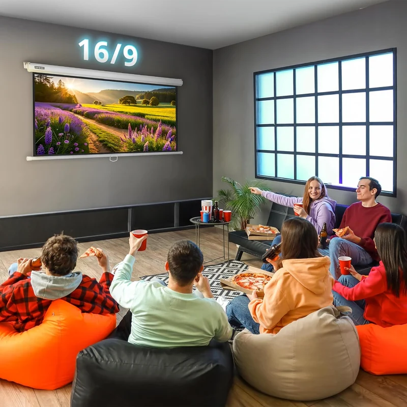Duronic MPS80 16/9 WE Ecran de Projection TV et Home Cinema de 80 Pouces 203 cm | 177 x 100 cm | Fixation Mur ou Plafond | Déroulement Manuel | Gain +1 idéal pour 3D 8K 4K 1080P
