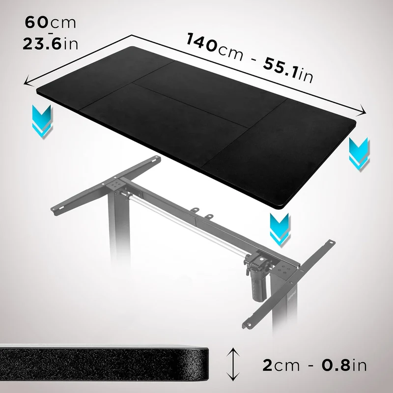 Duronic TT140 BK Plateau pour Bureau Assis Debout de 140 x 60 x 2 cm | Compatible avec la plupart des Structures Assis Debout | Idéal pour Poste de travail à domicile ou bureau