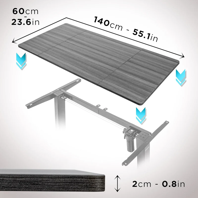 Duronic TT140 GY Plateau pour Bureau Assis Debout de 140 x 60 x 2 cm | Compatible avec la plupart des Structures Assis Debout | Idéal pour Poste de travail à domicile ou bureau