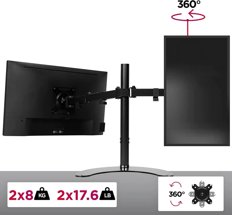 Duronic DM15D2 Support pour 2 écrans sur Socle | Pour Moniteurs de 13 à 27 Pouces | Réglage en Hauteur | Charge maximale de 8 kg par Ecran | VESA 75 100