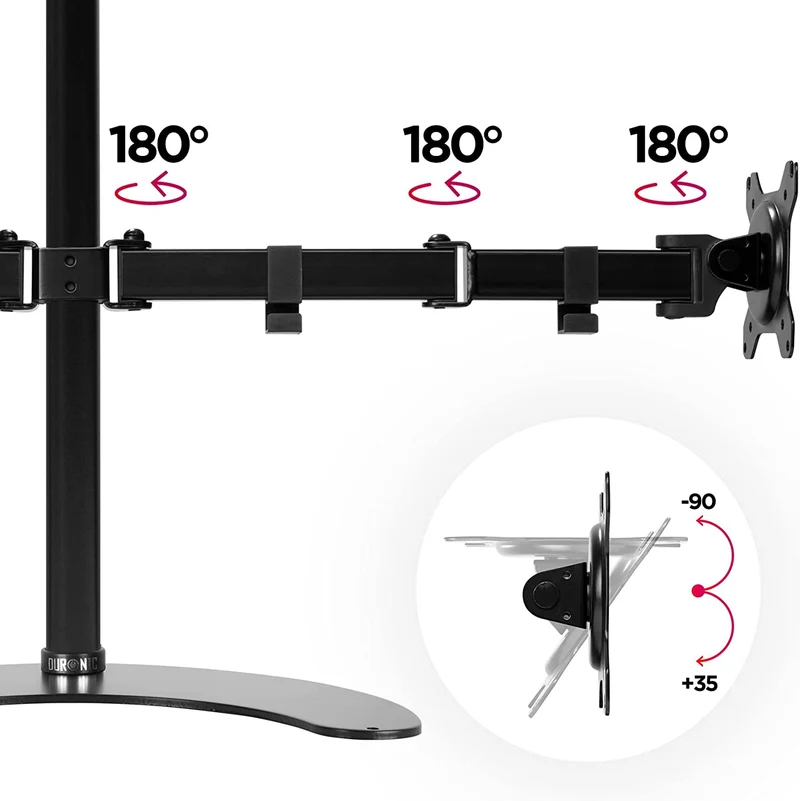Duronic DM15D2 Support pour 2 écrans sur Socle | Pour Moniteurs de 13 à 27 Pouces | Réglage en Hauteur | Charge maximale de 8 kg par Ecran | VESA 75 100