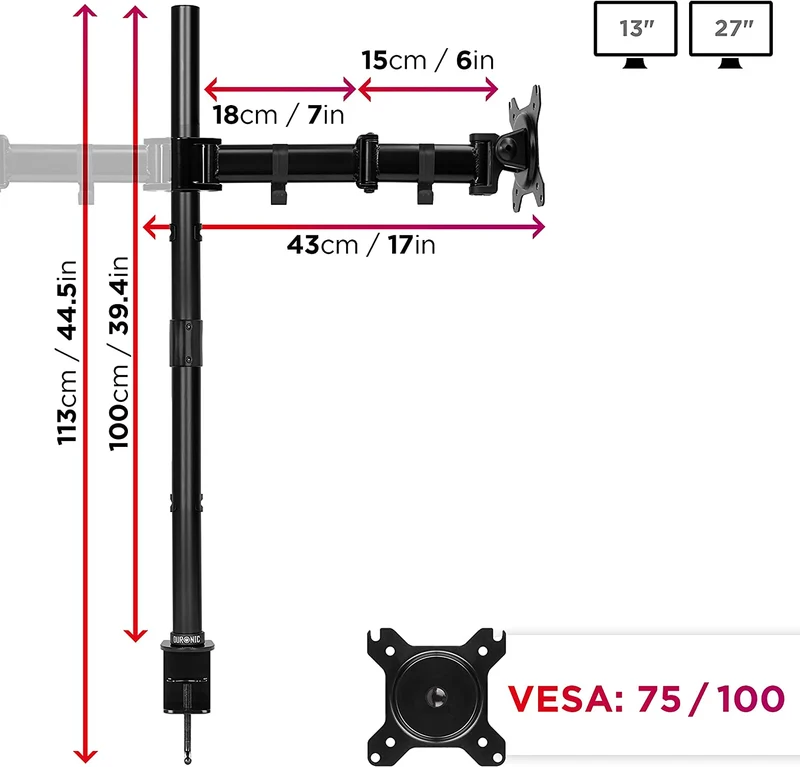 Duronic DMT254 Bras pour 4 Moniteurs d'Ordinateur | Support d'écrans PC articulé pour Bureau avec Potence de 100 cm | VESA 75 100 | Hauteur Ajustable | Rotatif Inclinable Pivotant