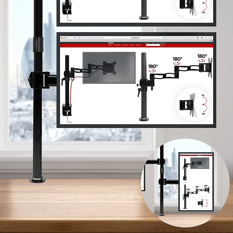 Duronic DMT252VX2 Bras pour Moniteurs d'Ordinateur | Support d'écrans PC double pour Bureau avec Potence de 100 cm | VESA 75 100 | Hauteur Ajustable | Rotatif Inclinable Pivotant avec 2 Extensions