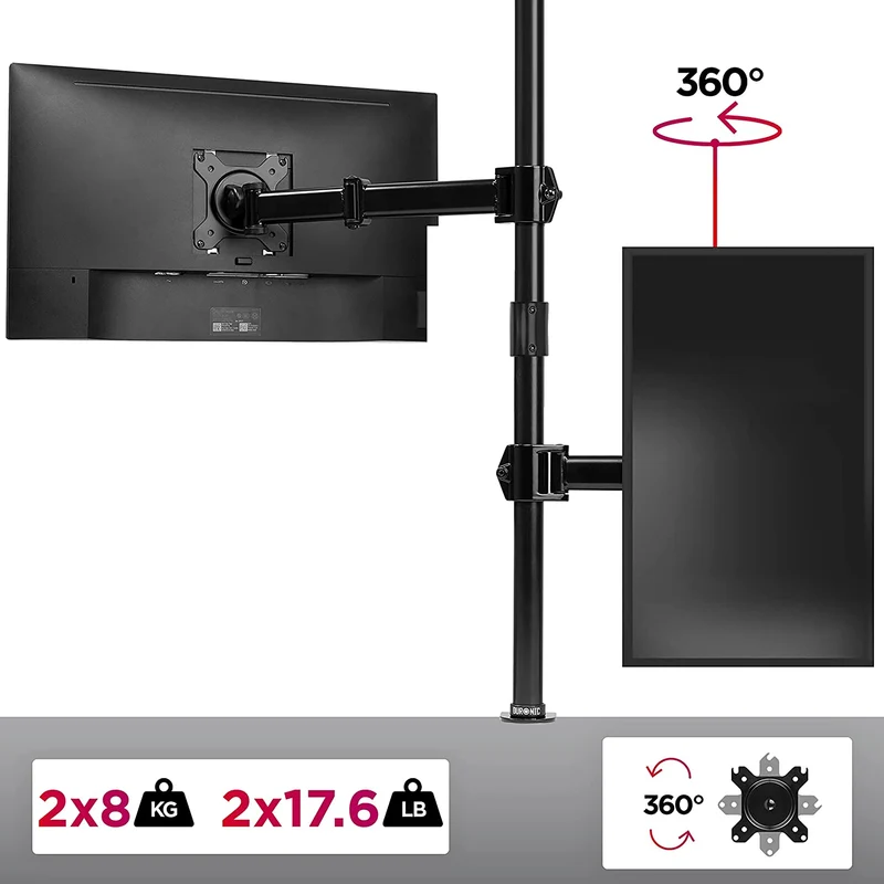 Duronic DMT252VX2 Bras pour Moniteurs d'Ordinateur | Support d'écrans PC double pour Bureau avec Potence de 100 cm | VESA 75 100 | Hauteur Ajustable | Rotatif Inclinable Pivotant avec 2 Extensions