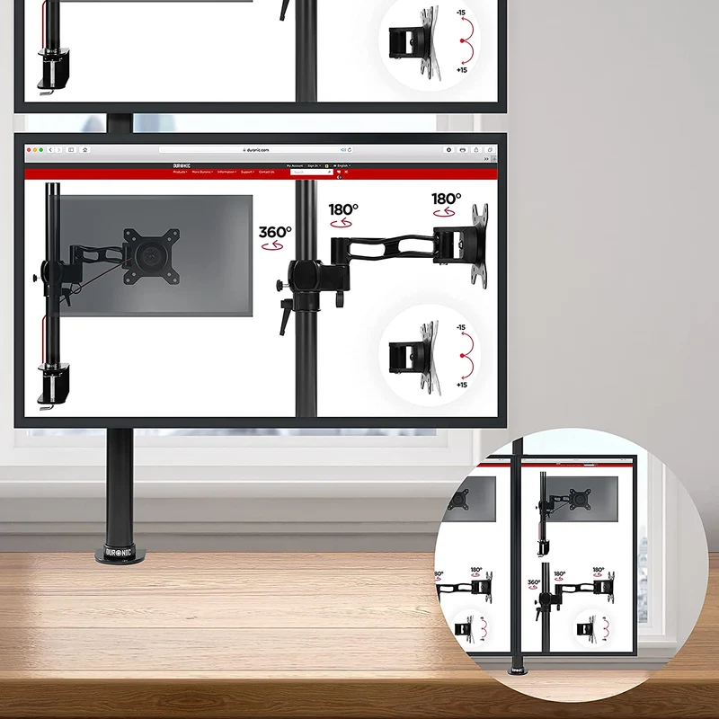 Duronic DMT252VX1 Bras pour Moniteurs d'Ordinateur | Support d'écrans PC double pour Bureau avec Potence de 100 cm | VESA 75 100 | Hauteur Ajustable | Rotatif Inclinable Pivotant avec Extension