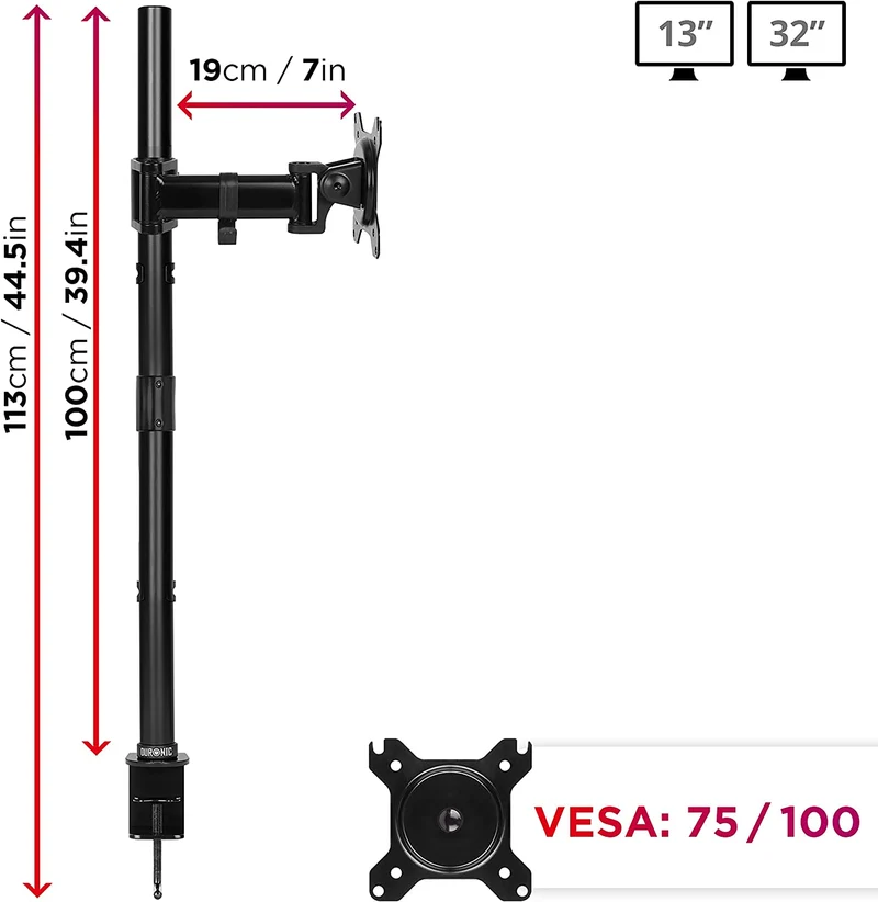 Duronic DMT251X2 Bras pour Moniteur d'Ordinateur | Support d'écran PC pour Bureau avec Potence de 100 cm | VESA 75 100 | Hauteur Ajustable | Rotatif Inclinable Pivotant avec Extension