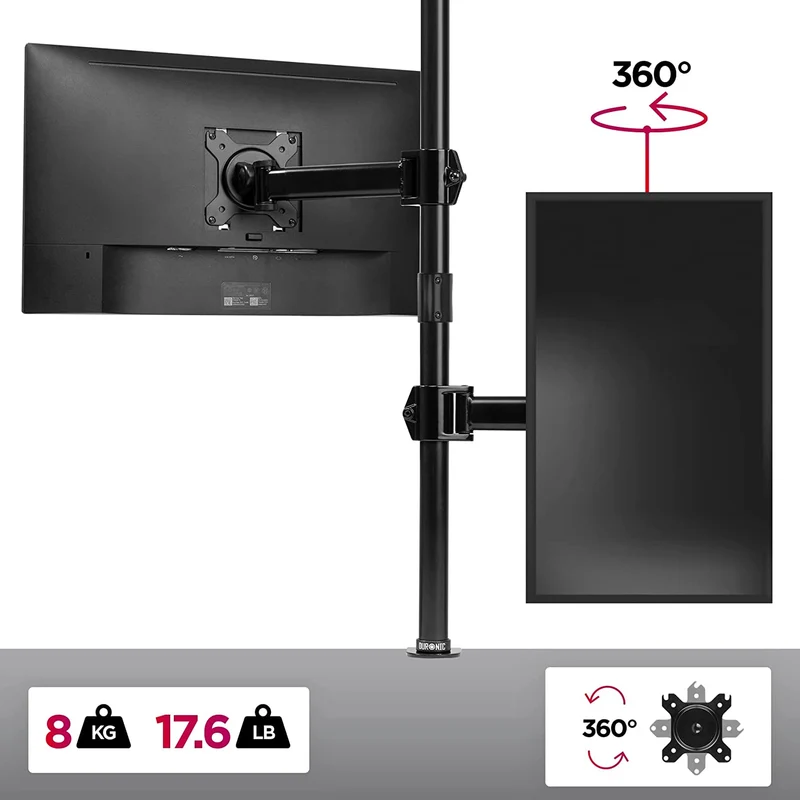 Duronic DMT251X2 Bras pour Moniteur d'Ordinateur | Support d'écran PC pour Bureau avec Potence de 100 cm | VESA 75 100 | Hauteur Ajustable | Rotatif Inclinable Pivotant avec Extension