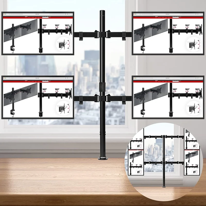 Duronic DMT154 Bras pour 4 Moniteurs d'Ordinateur | Support d'écrans PC articulé pour Bureau avec Potence de 100 cm | VESA 75 100 | Hauteur Ajustable | Rotatif Inclinable Pivotant