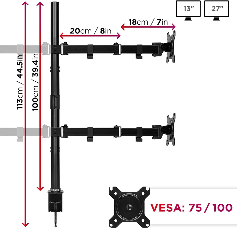 Duronic DMT154 Bras pour 4 Moniteurs d'Ordinateur | Support d'écrans PC articulé pour Bureau avec Potence de 100 cm | VESA 75 100 | Hauteur Ajustable | Rotatif Inclinable Pivotant