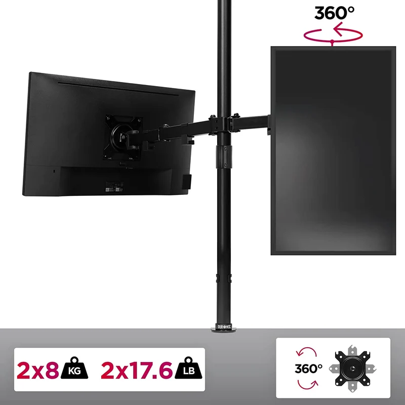 Duronic DMT152 Bras pour 2 Moniteurs d'Ordinateur | Support d'écrans PC articulé pour Bureau avec Potence de 100 cm | VESA 75 100 | Hauteur Ajustable | Rotatif Inclinable Pivotant