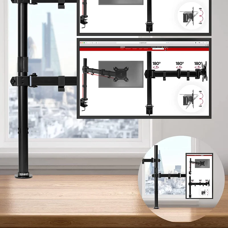 Duronic DMT152VX2 Bras pour Moniteurs d'Ordinateur | Support d'écrans PC double pour Bureau avec Potence de 100 cm | VESA 75 100 | Hauteur Ajustable | Rotatif Inclinable Pivotant avec 2 Extensions