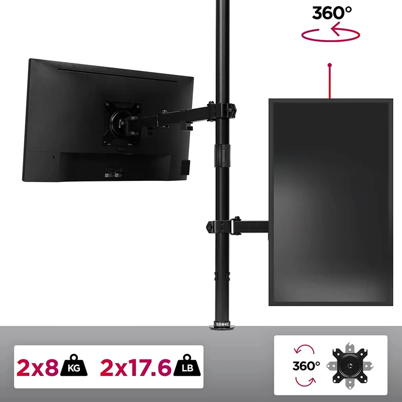 Duronic DMT152VX2 Bras pour Moniteurs d'Ordinateur | Support d'écrans PC double pour Bureau avec Potence de 100 cm | VESA 75 100 | Hauteur Ajustable | Rotatif Inclinable Pivotant avec 2 Extensions