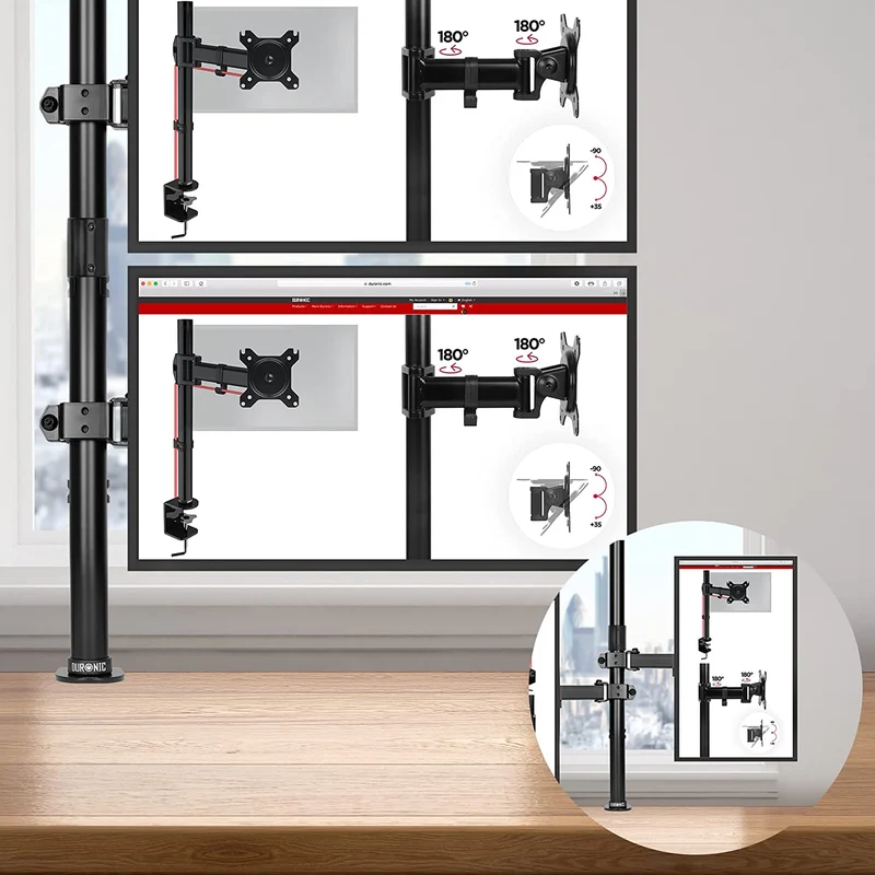 Duronic DMT152VX1 Bras pour Moniteurs d'Ordinateur | Support d'écrans PC double pour Bureau avec Potence de 100 cm | VESA 75 100 | Hauteur Ajustable | Rotatif Inclinable Pivotant avec Extension