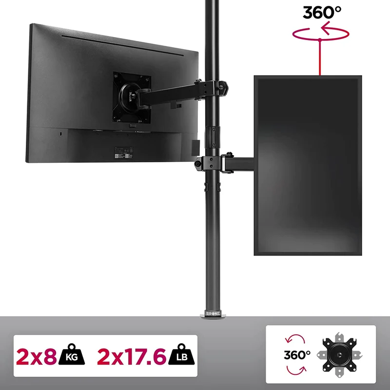 Duronic DMT152VX1 Bras pour Moniteurs d'Ordinateur | Support d'écrans PC double pour Bureau avec Potence de 100 cm | VESA 75 100 | Hauteur Ajustable | Rotatif Inclinable Pivotant avec Extension