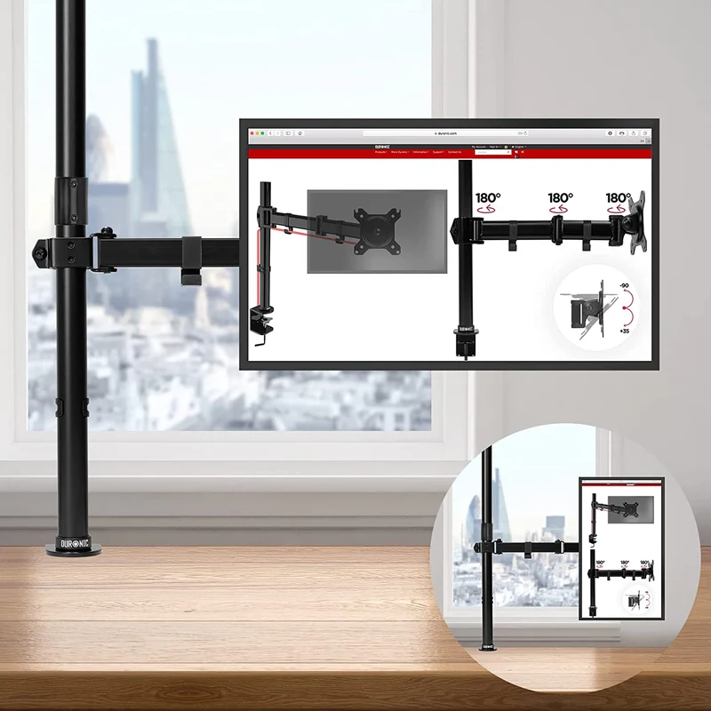 Duronic DMT151X3 Bras pour Moniteur d'Ordinateur | Support d'écran PC articulé pour Bureau avec Potence de 100 cm | VESA 75 100 | Hauteur Ajustable | Rotatif Inclinable Pivotant avec 2 Extensions
