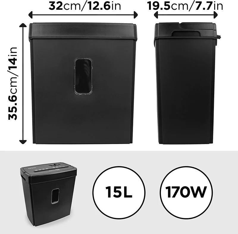 Duronic PS657 Destructeur de Documents 170W pour 5 Feuilles de Papier A4 | Coupe croisée | Réservoir de 15 L | Retour en arrière | Anti bourrage de Papier | En conformité avec le RGPD