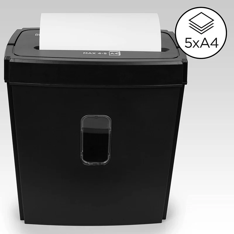 Duronic PS657 Destructeur de Documents 170W pour 5 Feuilles de Papier A4 | Coupe croisée | Réservoir de 15 L | Retour en arrière | Anti bourrage de Papier | En conformité avec le RGPD